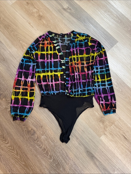 Love Tops - Love Black Bodysuit with Rainbow Grid Print